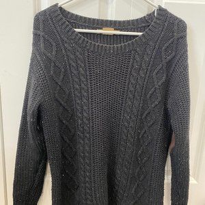 Black UO fisherman cable sweater w/ elbow patches